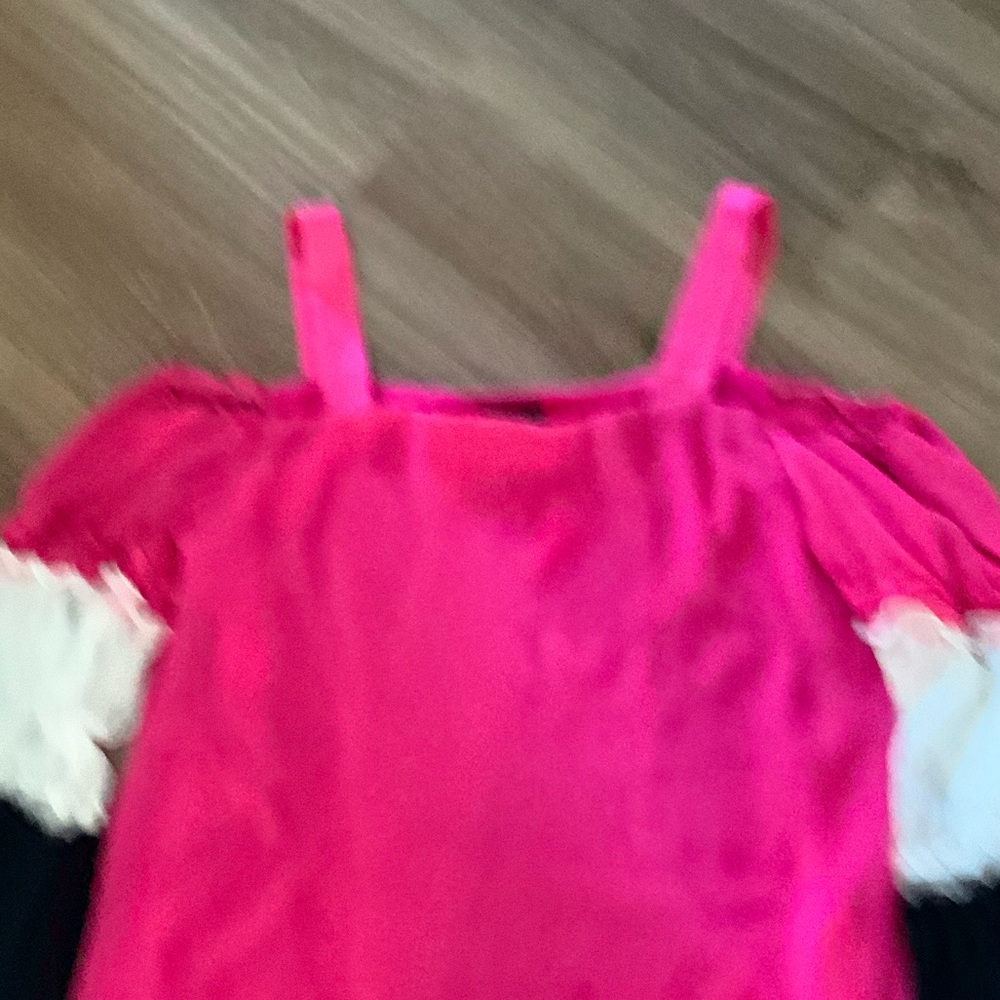 Coco Bianco Bright Pink Off-Shoulder Tank with White Sleeve Ruffles